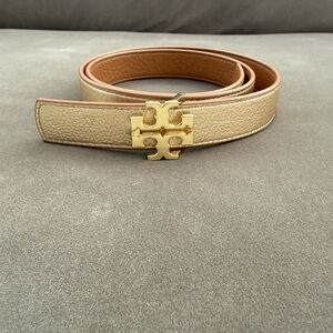 1inch Tory Burch Tan Leather Belt with Gold Buckle
